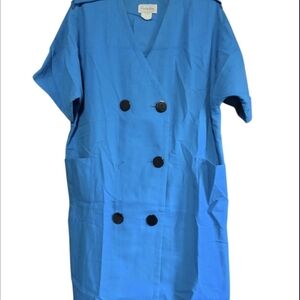 Vibrant Blue Short-Sleeve Linen Dress